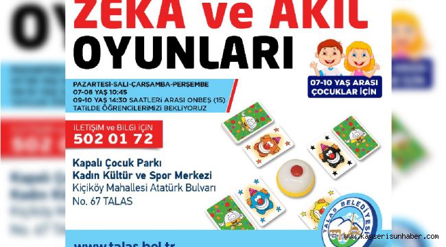 Talas'tan Çocuklara Zeka ve Akıl Oyunları