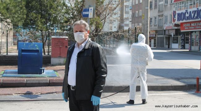 Melikgazi'de cadde ve sokaklar dezenfekte edildi