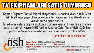 Kapatılan Kayseri OSB TV'nin cihaz ve ekipmanları satışa çıkarılıyor