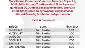 Kayserispor-Başakşehir maçının bilet fiyatları belli oldu