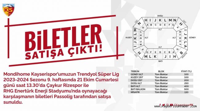 Kayserispor - Çaykur Rizespor maçı biletleri satışa çıkarıldı