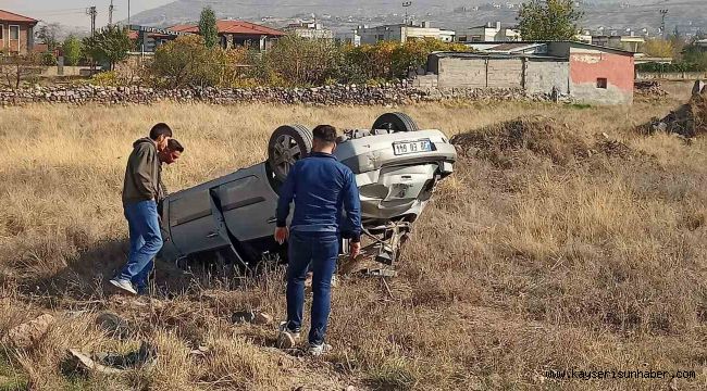 Yoldan çıkan otomobil takla attı