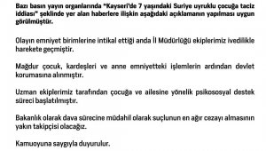 Aile ve Sosyal Hizmetler Bakanlığı'ndan Kayseri'deki taciz iddialarına ilişkin açıklama