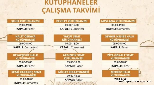 Kütüphanelerde çalışma takvimi güncellendi