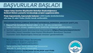 Büyükşehir'in Serbest Sistem Yumurta Tavukçuluğu Projesi'ne müracaatlar başladı