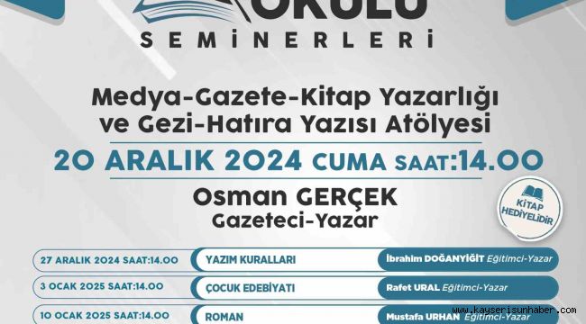 Talas'ın Yazar Okulu Seminerlerinde bu hafta Osman Gerçek konuk olacak