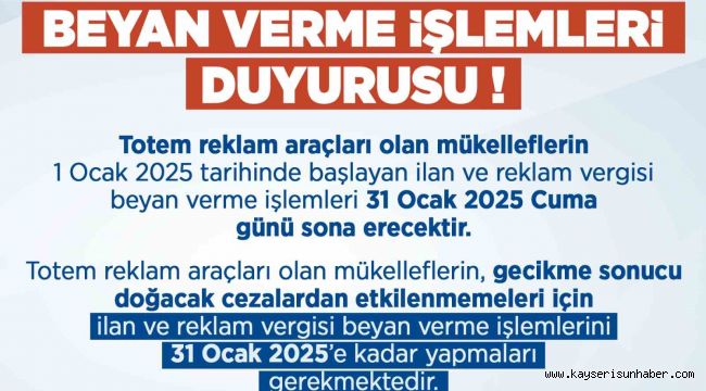 Büyükşehirden ilan ve reklam vergisi beyan verme işlemleri duyurusu