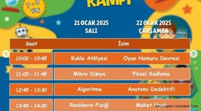 Kayseri Bilim Merkezi'nden verimli ve keyifli bir tatil için yarıyıl kampı